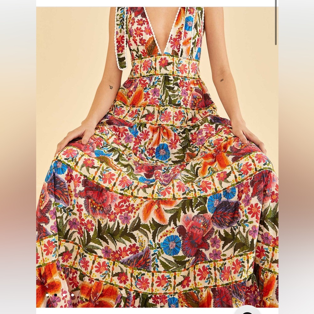NWT Farm Rio Off-White Tropical Yard Sleeveless Midi Dress Size Medium